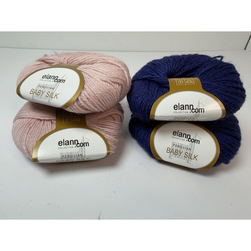 Elann Baby Silk Yarn Lot Of 4 - 2 Pink 2 Blue Alpaca Silk Blend 25g Each